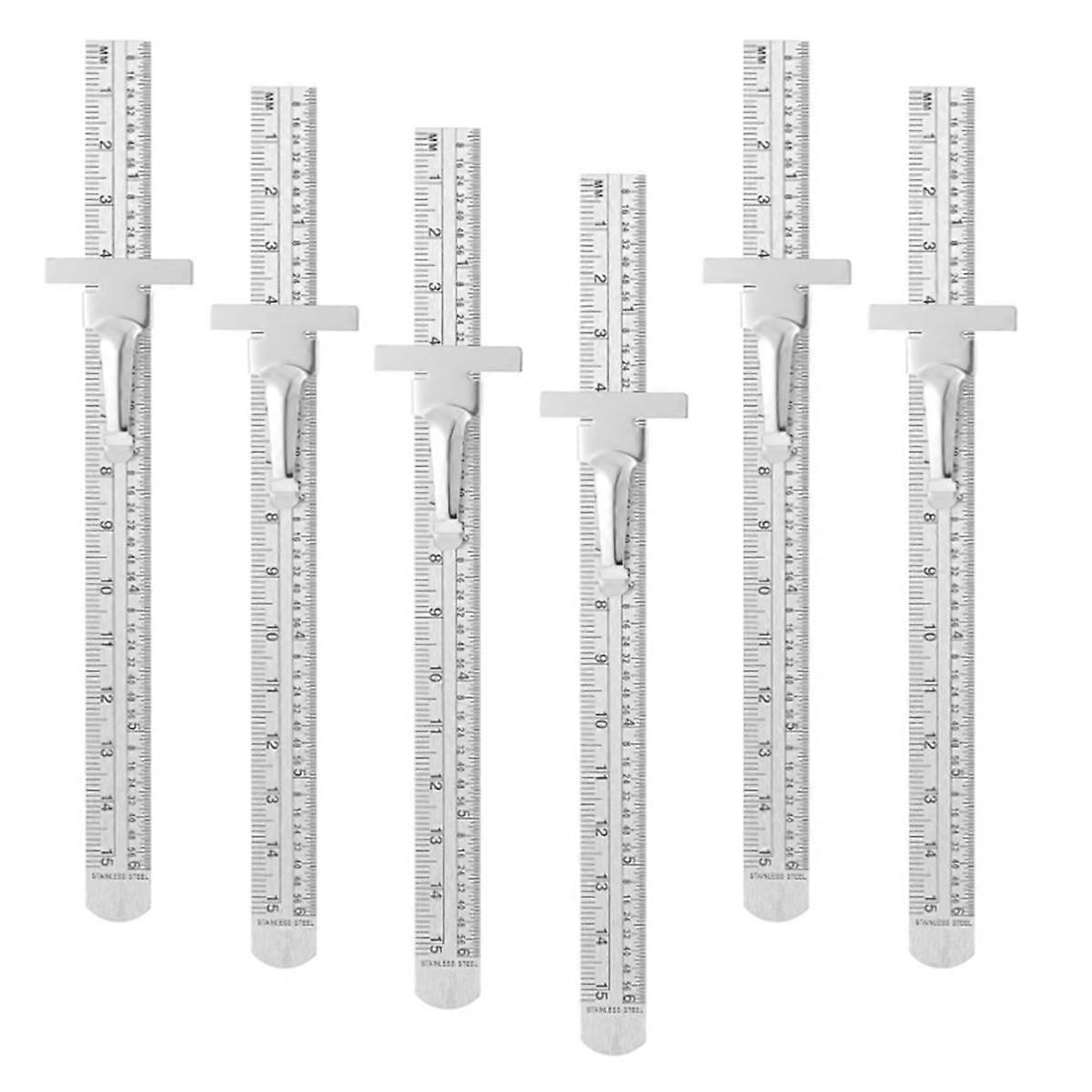 6Pcs Pocket Ruler with Detachable Clips Precision Pocket Ruler Metric Ruler Stainless Steel Scale M