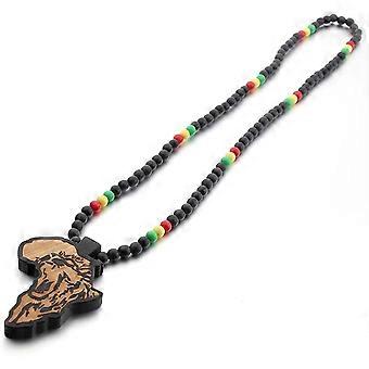メンズAfrica Map木製Lion African木製ビーズチェーンネックレス　並行輸入品