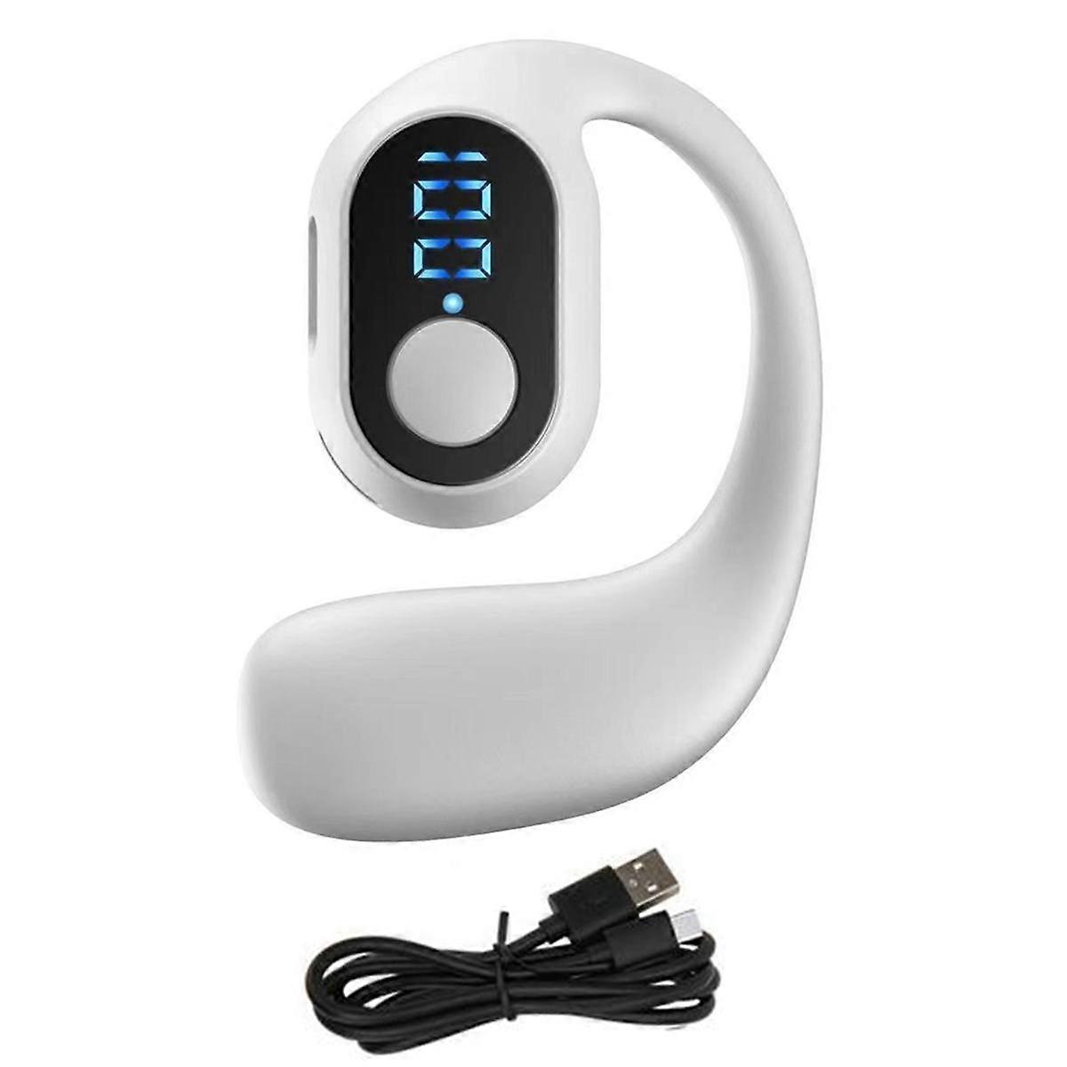 Digital Display Single Ear Hanging Ear Bluetooth Headset Open Bluetooth 5.3 Wireless Headset Earphone White