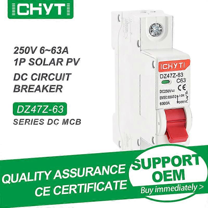 Free Shipping CHYT DZ47Z-63 1P 2P PV Din Rail DC 250V 550V 63A 6kA Solar Air Switch Mini Circuit Breaker MCB For Photovoltaic