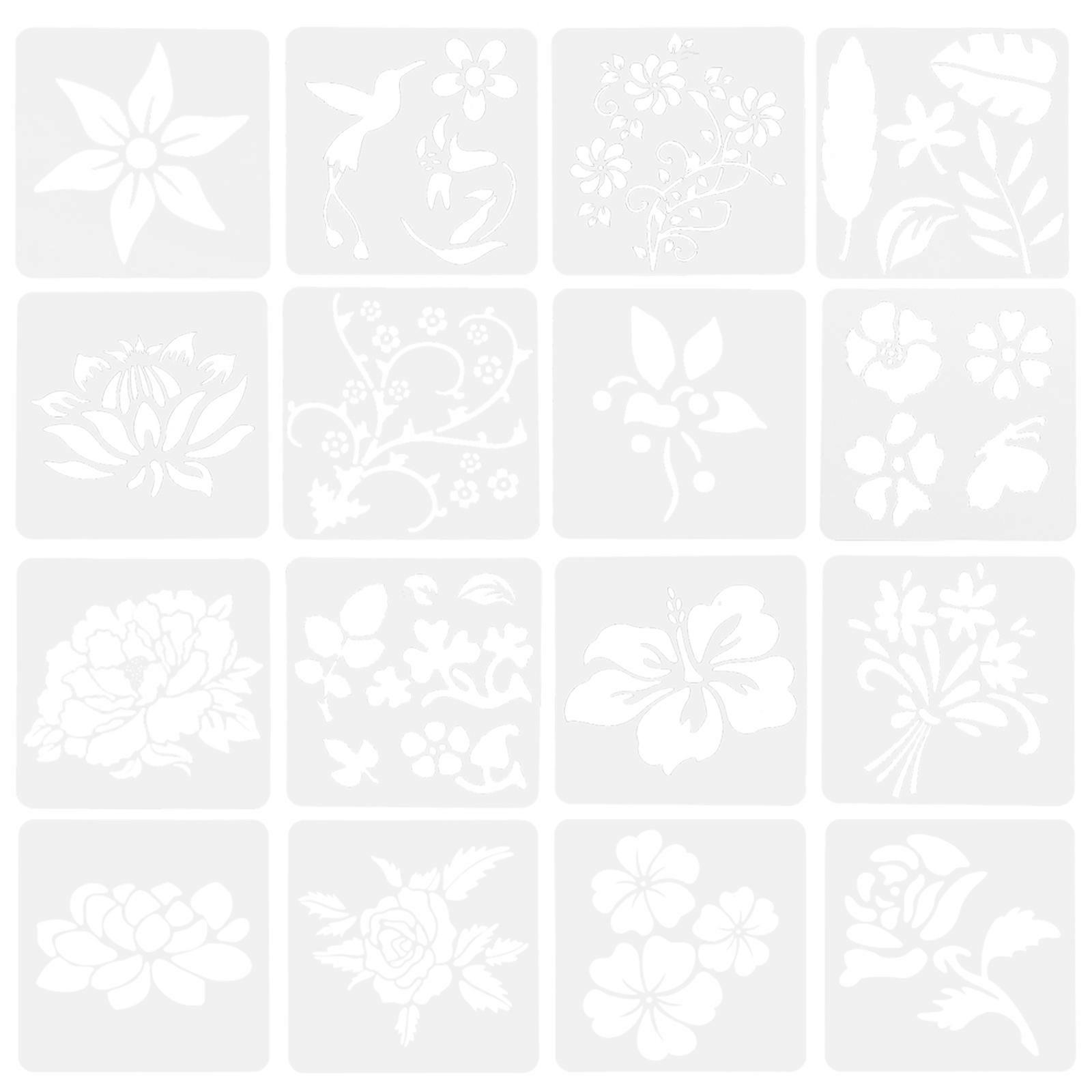 16 Sheets Flower Stencil Creative Hollow Stencil Template Painting Stencil