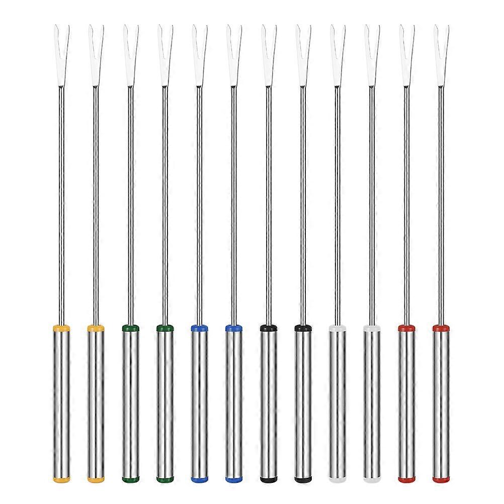 12個のコーヒーチョコレートマシュマロフォークフードピックサラダフォークカクテルフォークメタルフォンデュスティックケーキフォーク