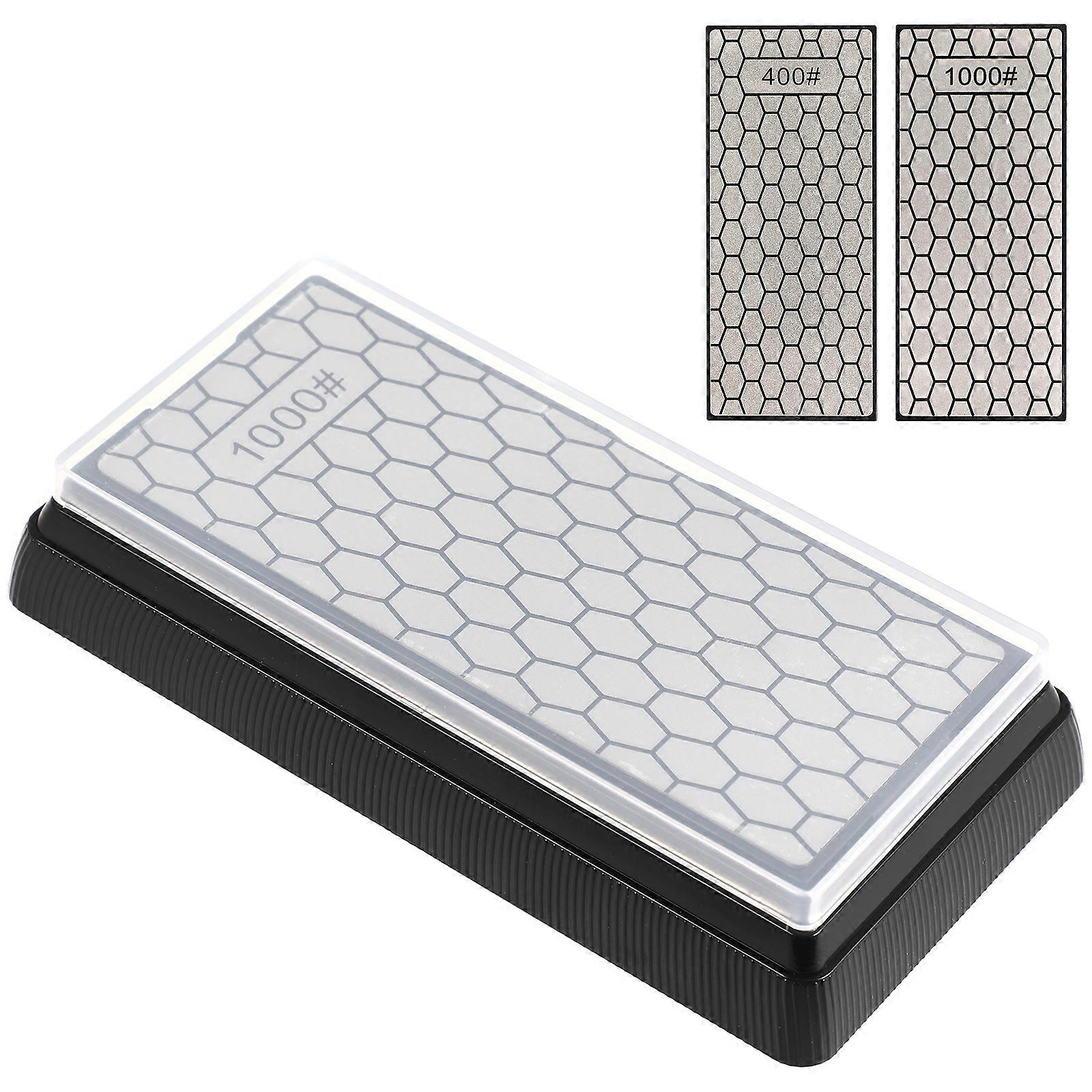 Double Sided Sharpener Diamond Kitchen Sharpening Stone Non Slip Cutting Tool Sharpener 400/1000 Grit