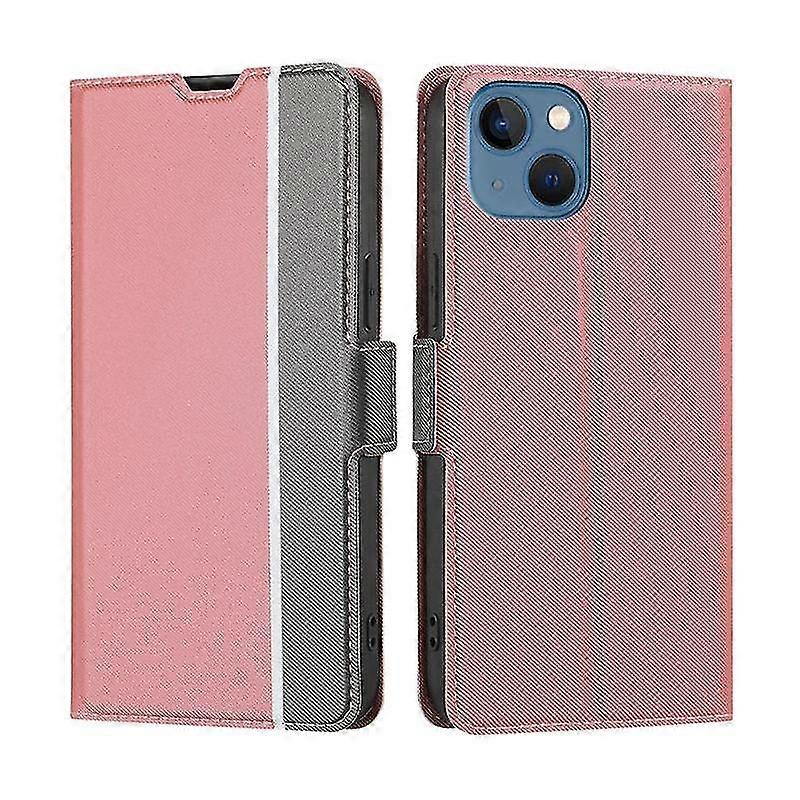 For Iphone 14 Twill Texture Side Button Leather Phone Case (pink)