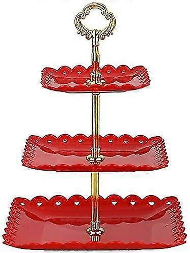 3-layer Square Cake Tray Cake Stand (red)