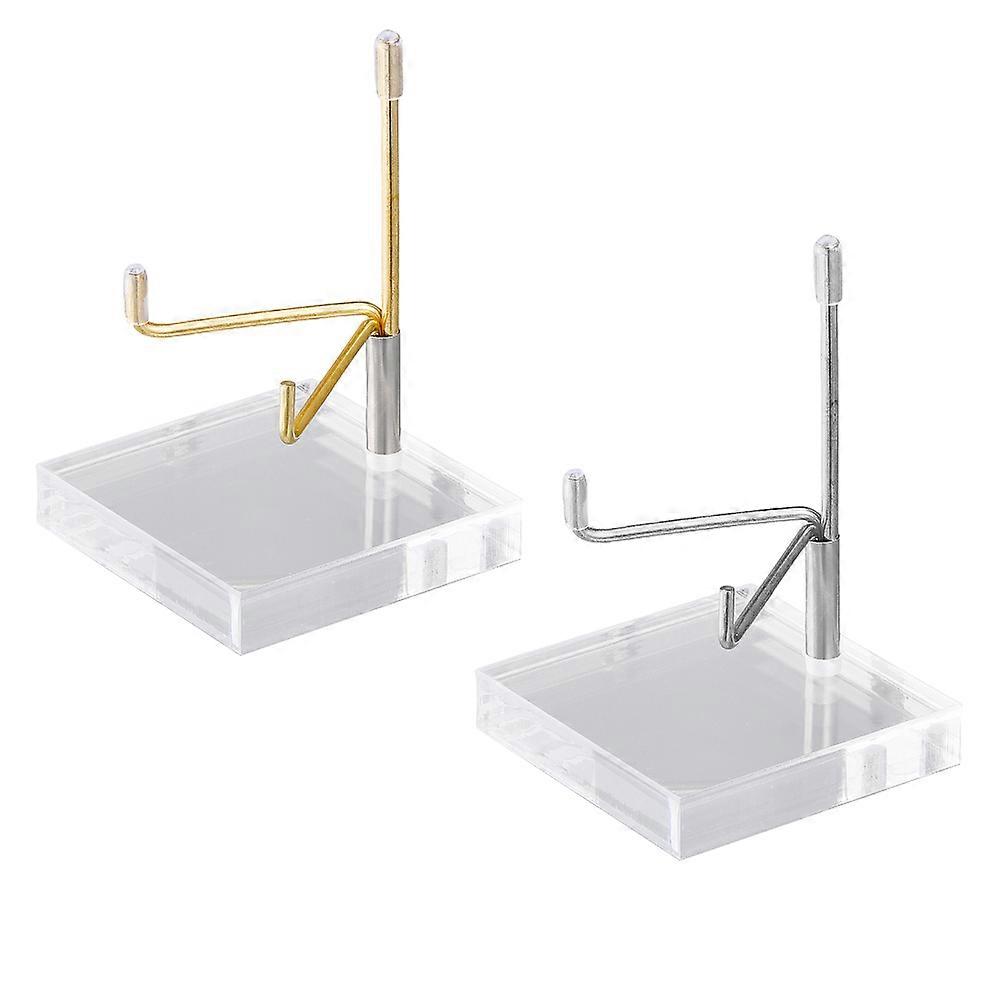 2Pcs 2 Colors Square Transparent Acrylic Mineral Crystal Stands Raw Gemstone Display Easels with Stainless Steel Holder Mixed Color Finish Product: 5.