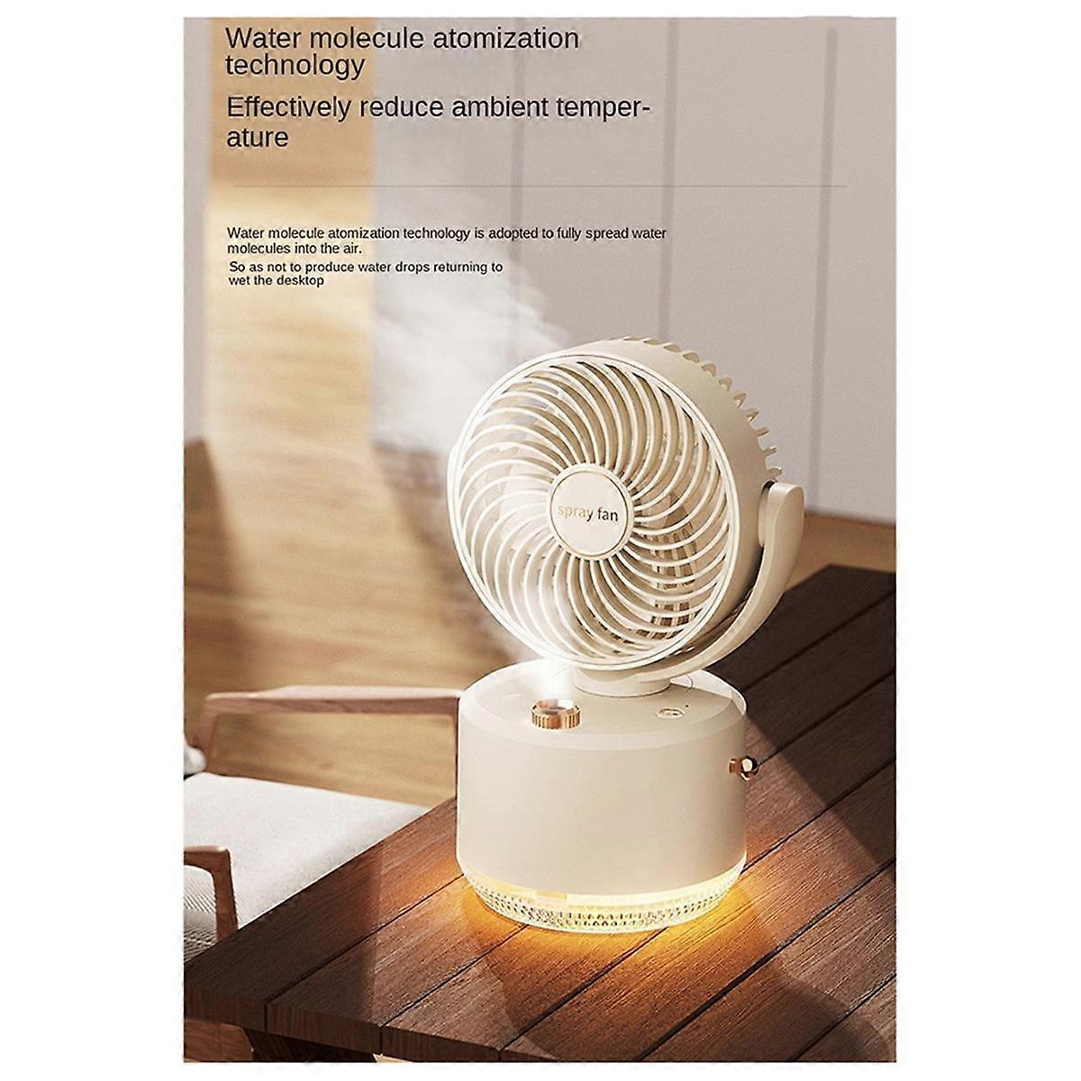 Cooling Fan Humidifier Desktop Fan Cooling Fan with LED Night Light USB 1800mAh Fan Silent Strong Wind-A