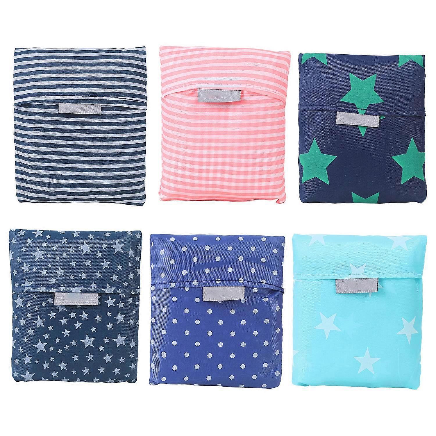 6Pcs Grocery Bags with Handles Reusable Foldable Washable Heavy-Duty Polyester Cloth Shopping Tote
