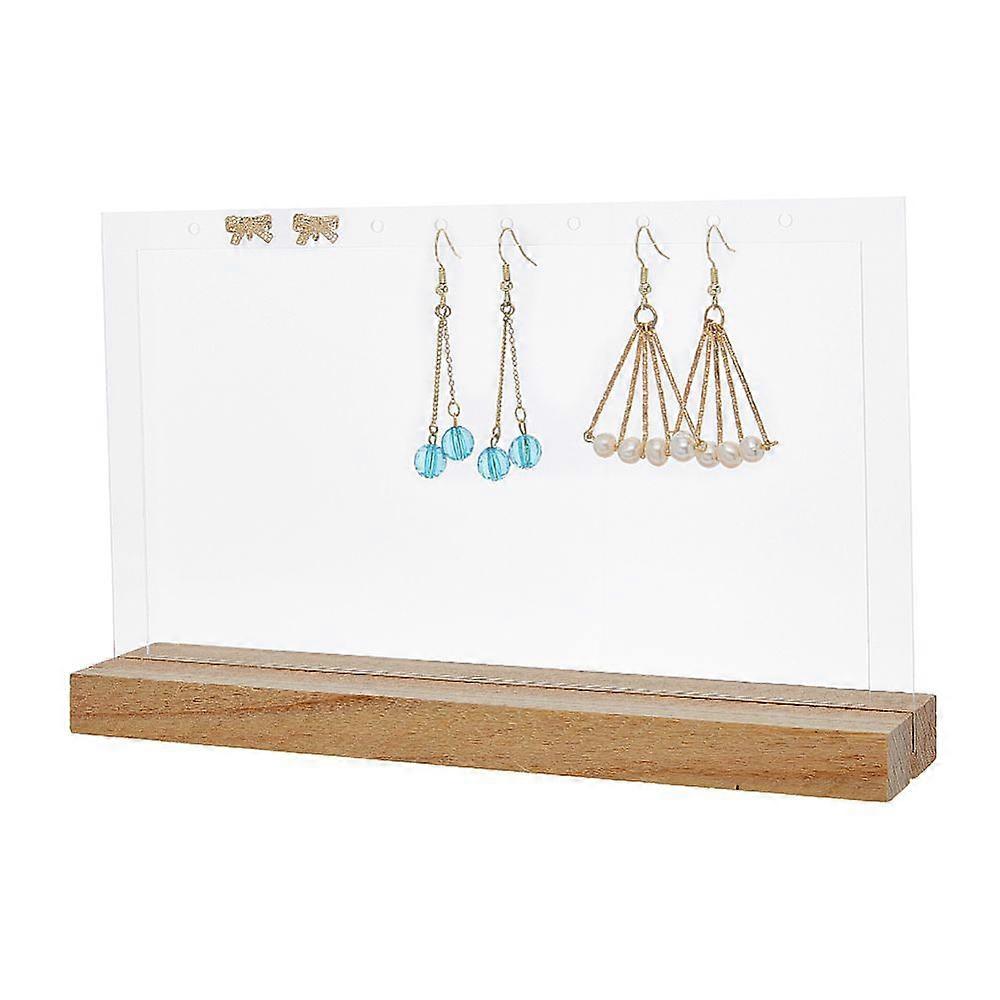 1 Set 10-Hole Vertical Transparent Acrylic Earring Display Stands with Wooden Base Earring Organizer Holder for Earrings Storage Rectangle Clear Finis