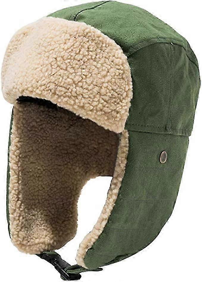 Winter retro ear cotton warmer pilot fluffy hat (green)