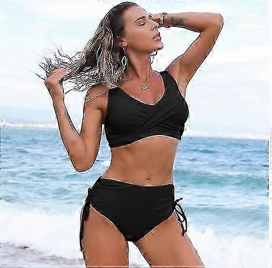 Kvinders højtaljede Bikini Twist Front Tie Back 2-delt badedragter