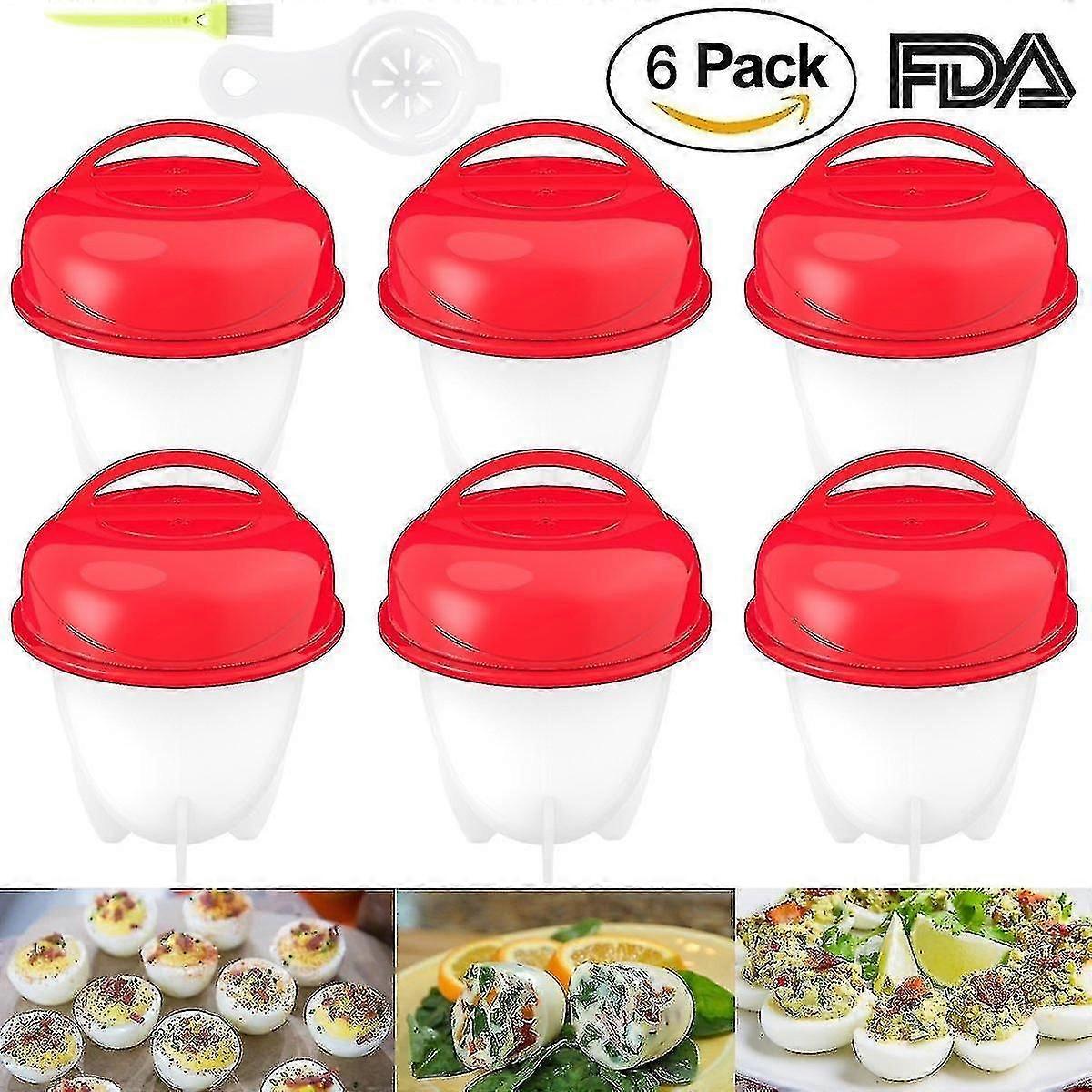 Boiled Eggs Non-stick Silicone Container Set Of 6 - Egg Cooker Hard Boiled Eggs Without The Shell 6 Egg Cups - Red