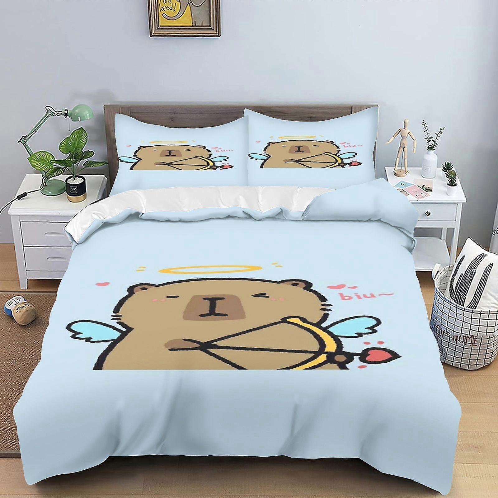 x294 LakanTecknad Kapybara Täcke, Hudvänligt Och Andningsbart Täcke, Tonåring, Fluffig, Varm, Gosig, Täcke, Värme Sängkläder 3-delad säng
