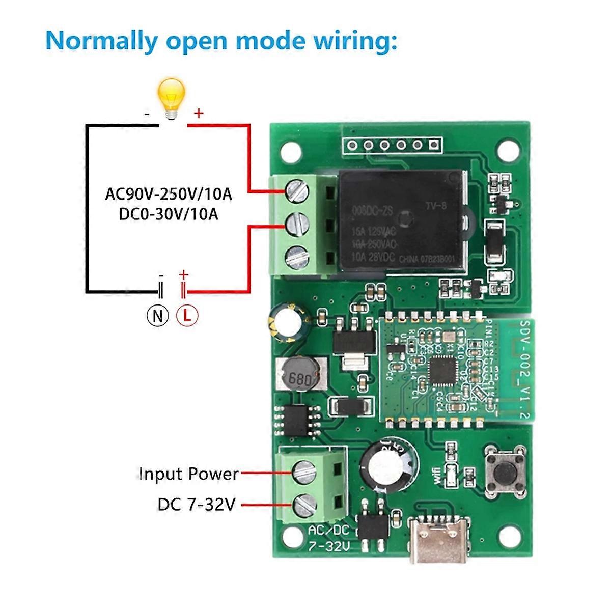 Smart DC/7-32V DIY Single Channel Bluetooth WIFI Inching Self-Locking Wireless Smart Home Relay Sw