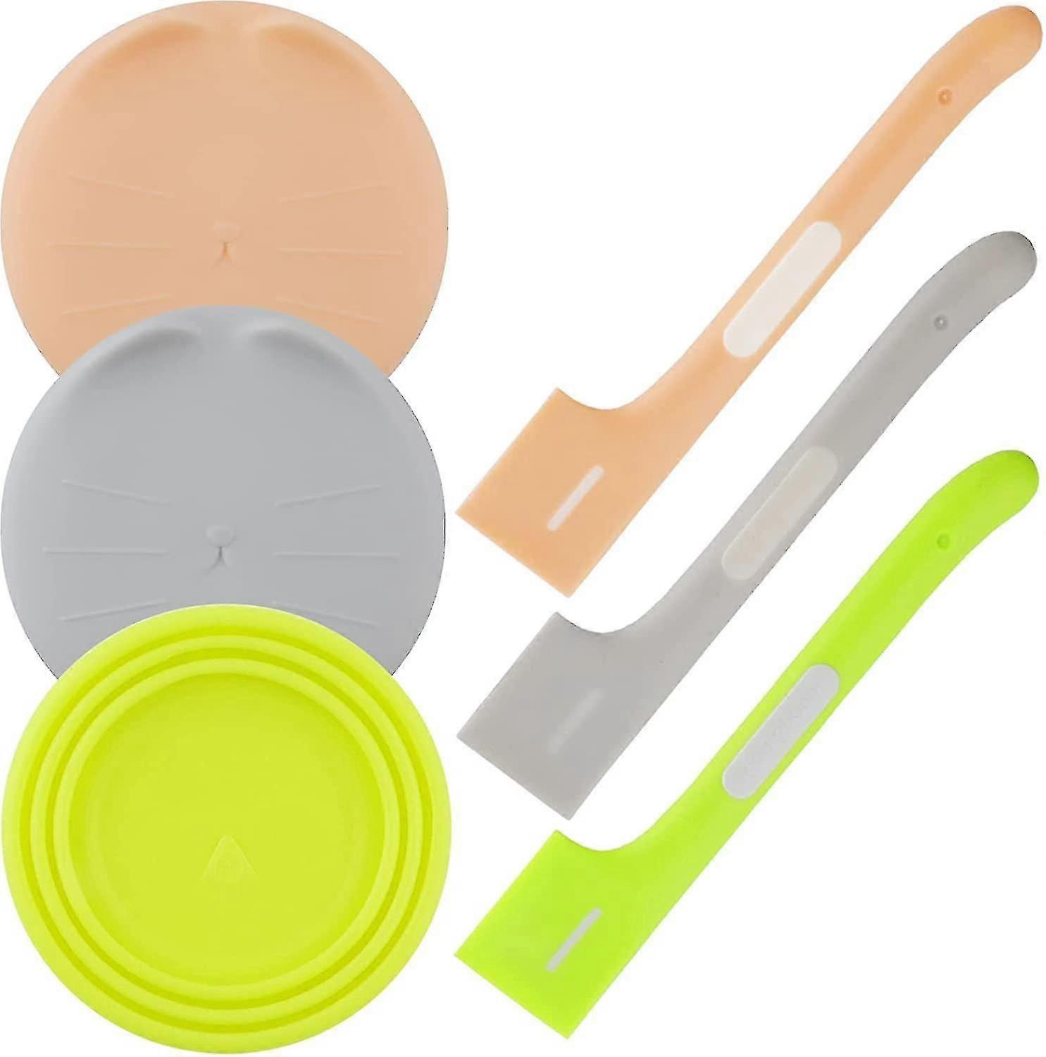 6stk hundemad dåser dækker låg, gummi kattefoder kan låg til kæledyrsfoder dåser, kattefoder skeer til vådfoder