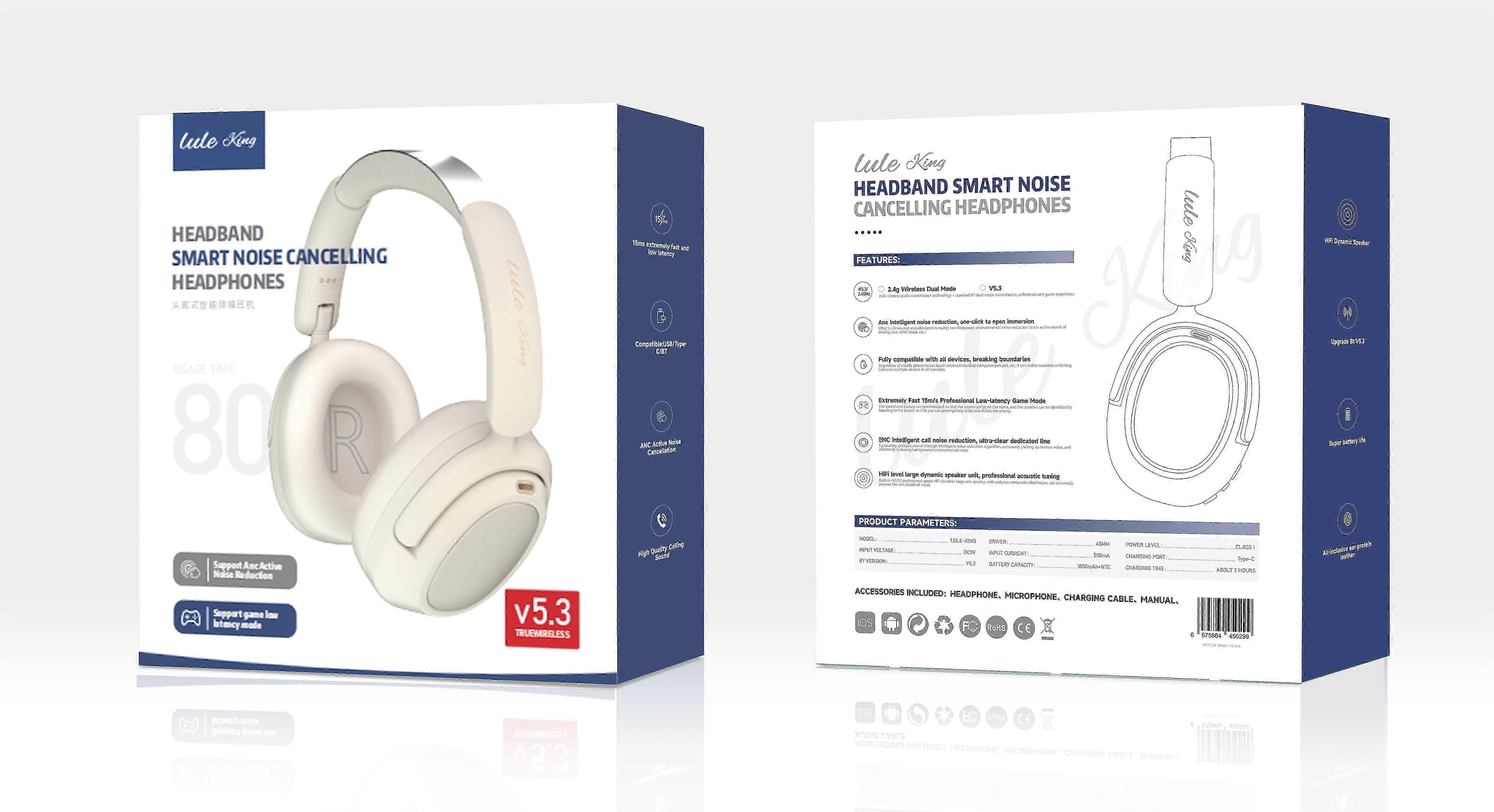 Wireless Earphone Bluetooth 5.3 Headphones ANC Hybrid Active Noise Cancellation -48dB Headphone Support 3D Spatial Audio headset