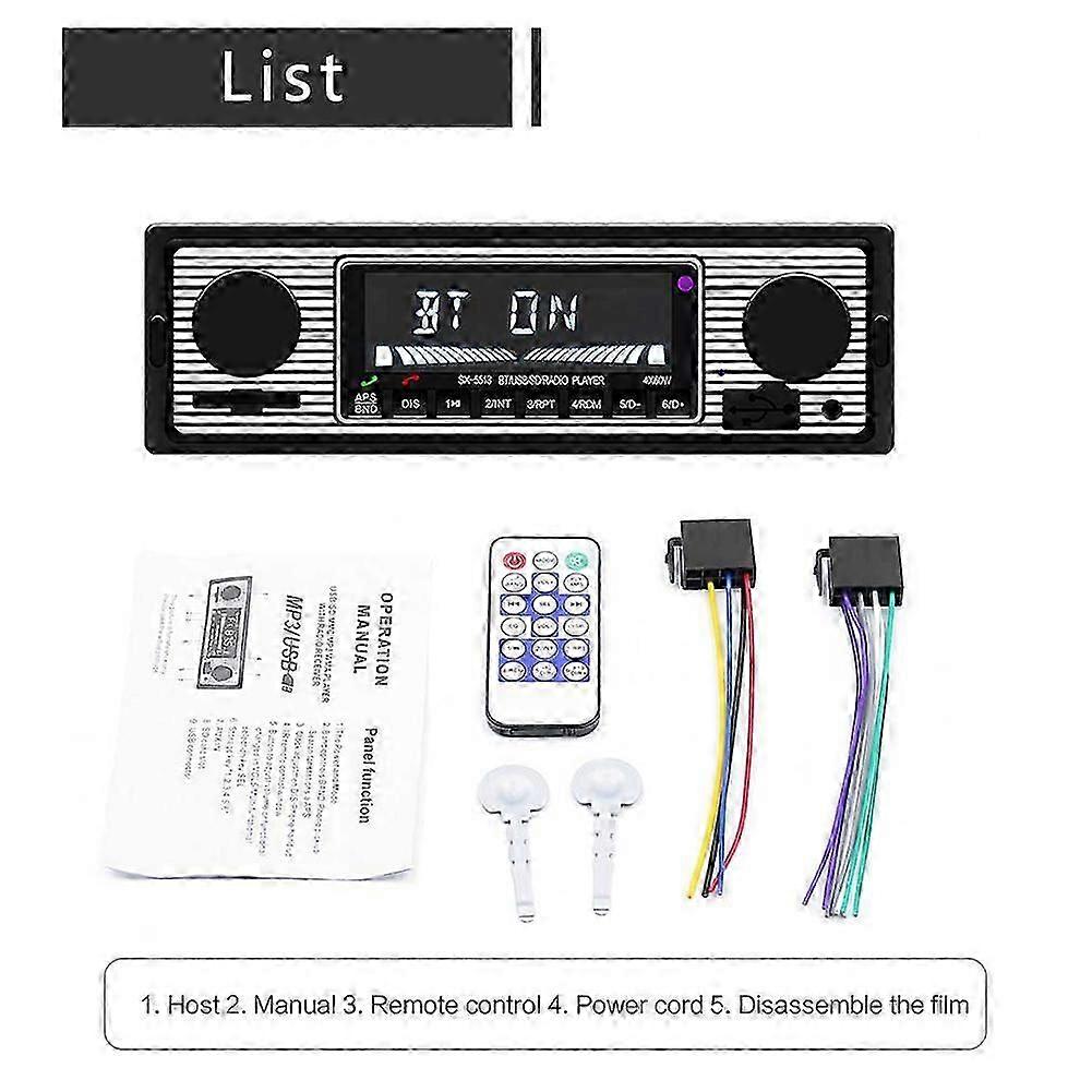 Autoradio Bluetooth Vintage con doppia manopola, lettore MP3, sintonizzatore FM, stereo USB AUX, ricevitore audio retrò per auto classica, accessori per altoparlanti