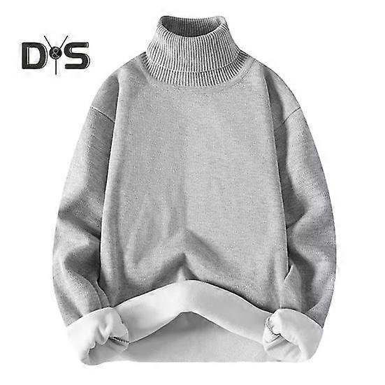 Men Winter Sweater Thickened Knitted Solid Color High Collar Neck Protection Cold Resistant Elastic Soft Plush Pullover Autumn Sweater
