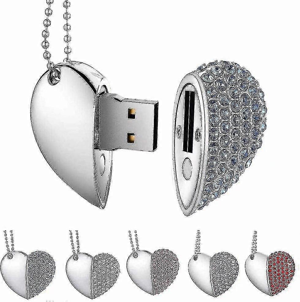 Usb Stick, Premium Usb 3.0, Diamond Heart Shape 32GB USB Flash Drive Waterdichte Memory Stick Memory Stick High Speed Transfer, Blauw