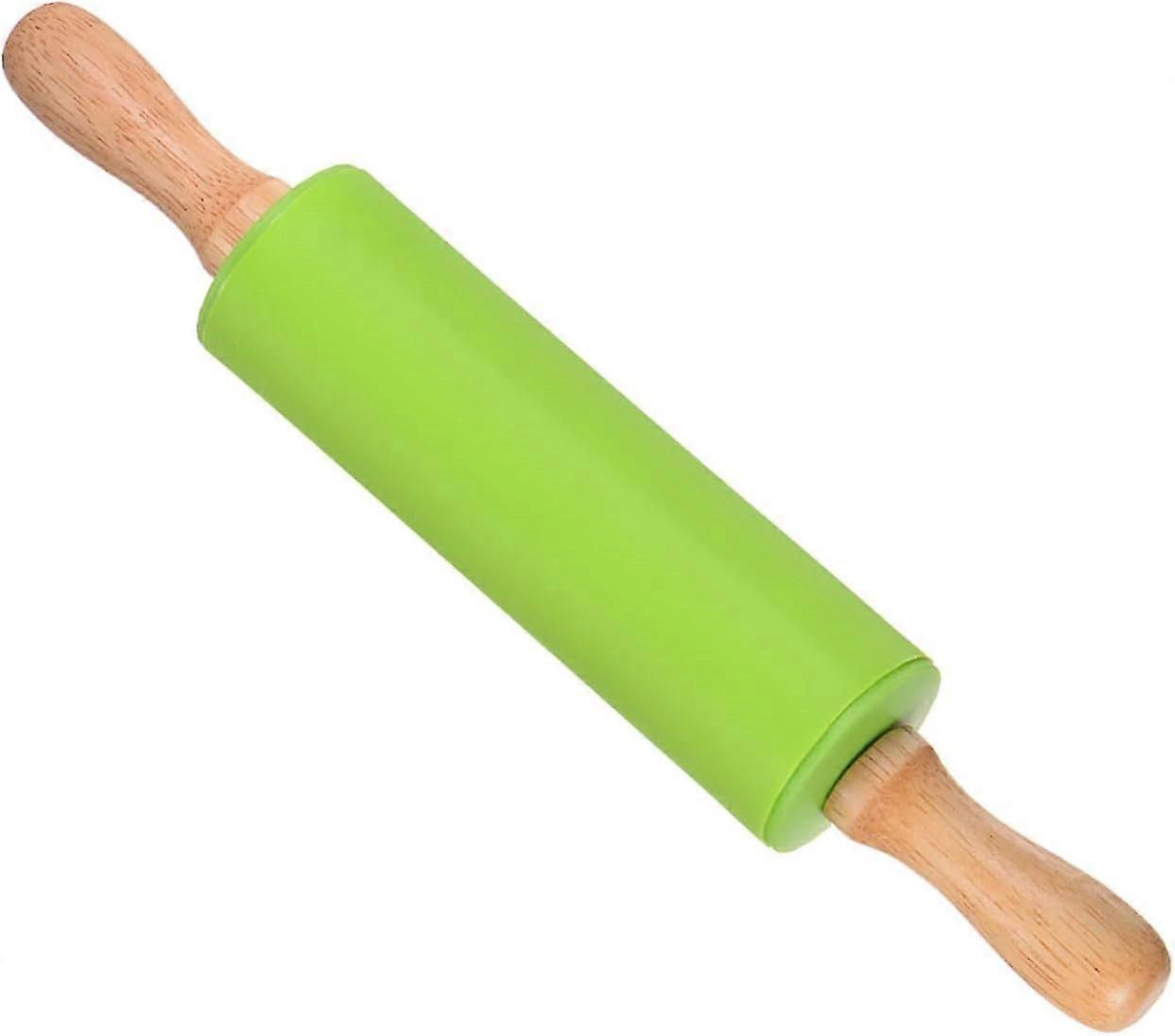 Silicone Rolling Pins, 12.2" Length, Non-Stick Ergonomic Wooden Dough Roller Green - (Applications: for Baking DIY Projects)_SZXM