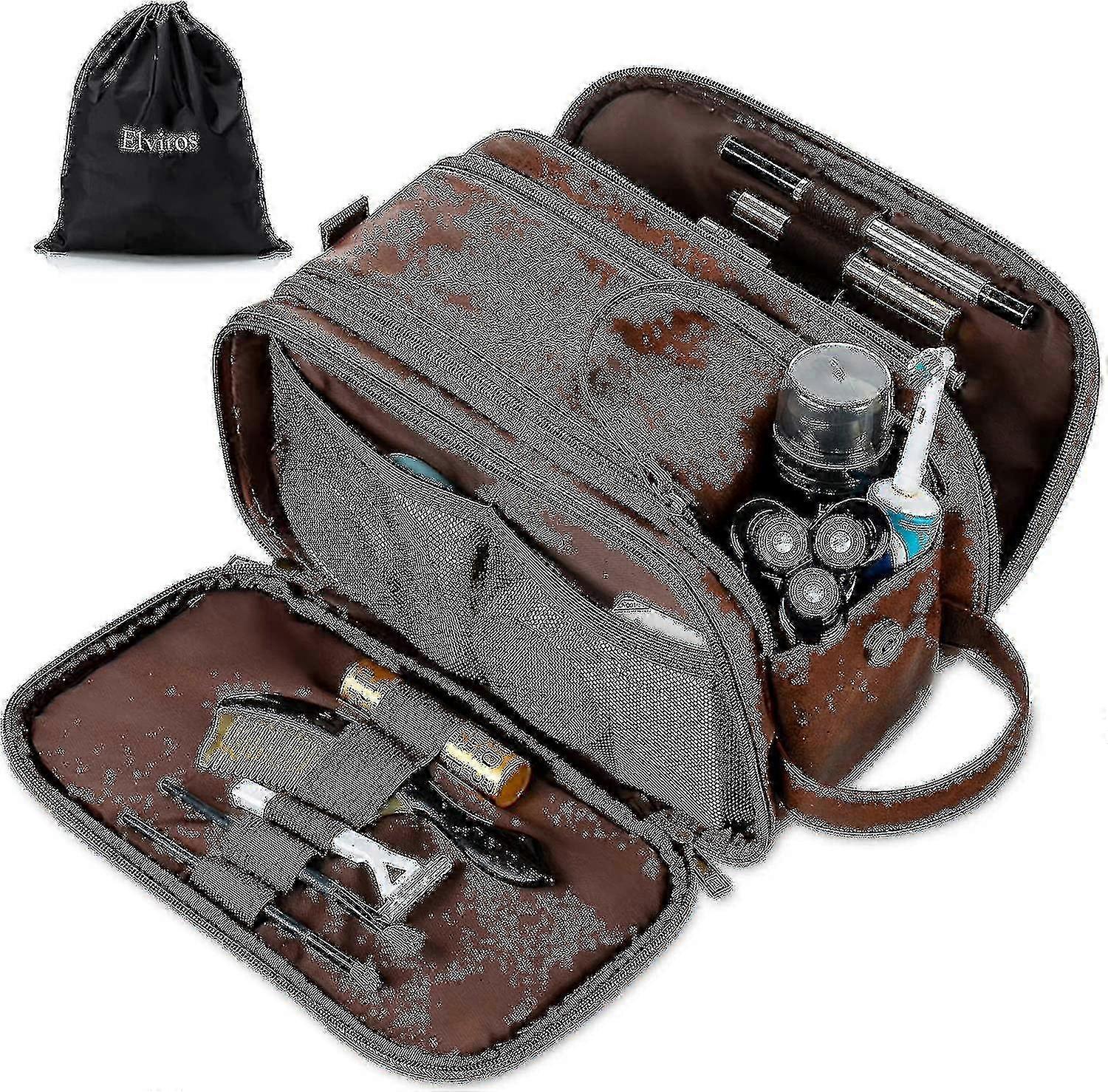 男性用耐水性レザートイレタリーバッグ大型トラベルウォッシュバッグシェービングドップキットバスルームジムトイレタリーメイクアップオーガナイザー無料ウェットドライf26