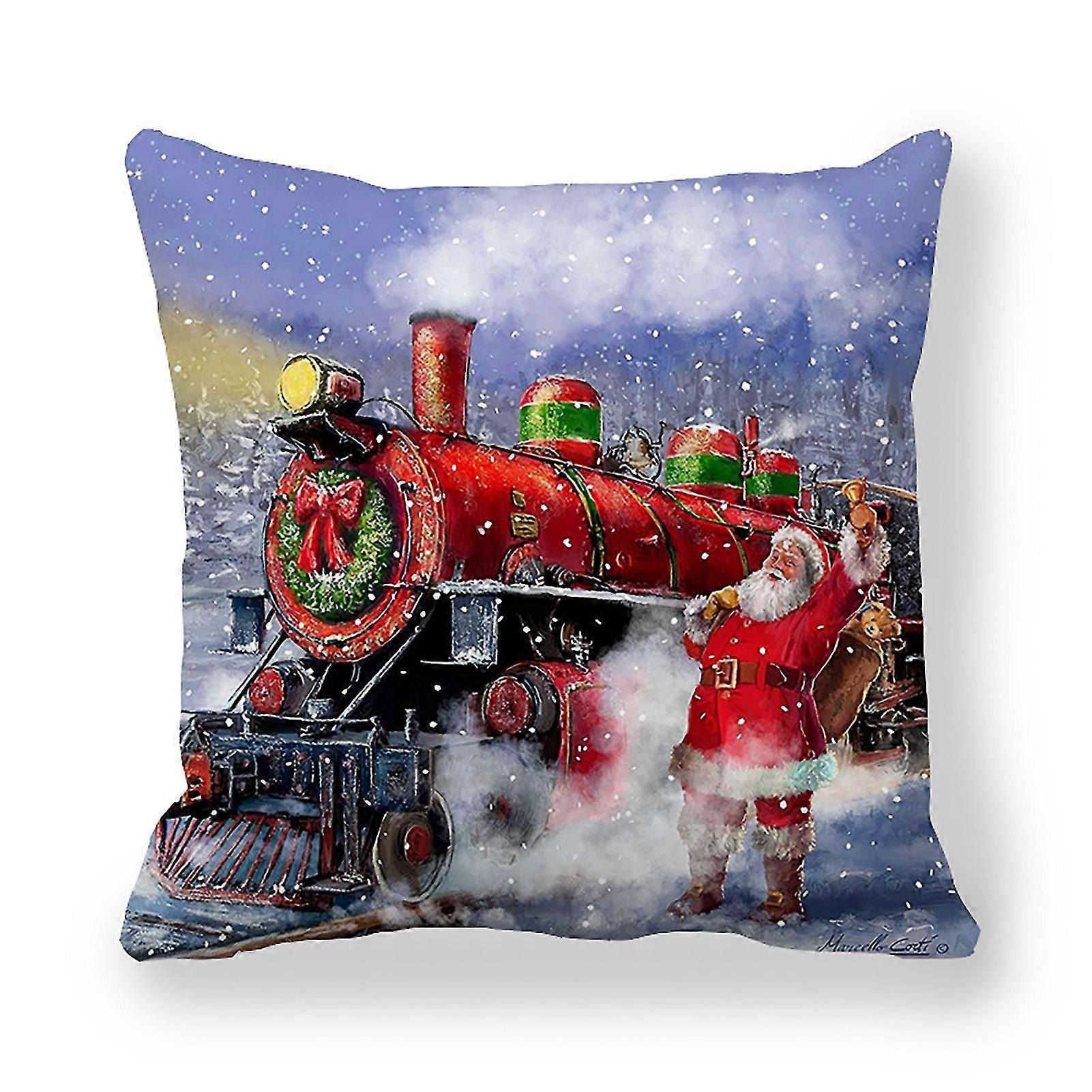 Cover Christmas Theme Pattern Polyester Peach Skin Santa Claus Snowman Square Sofa Throw Pillow Case for Home