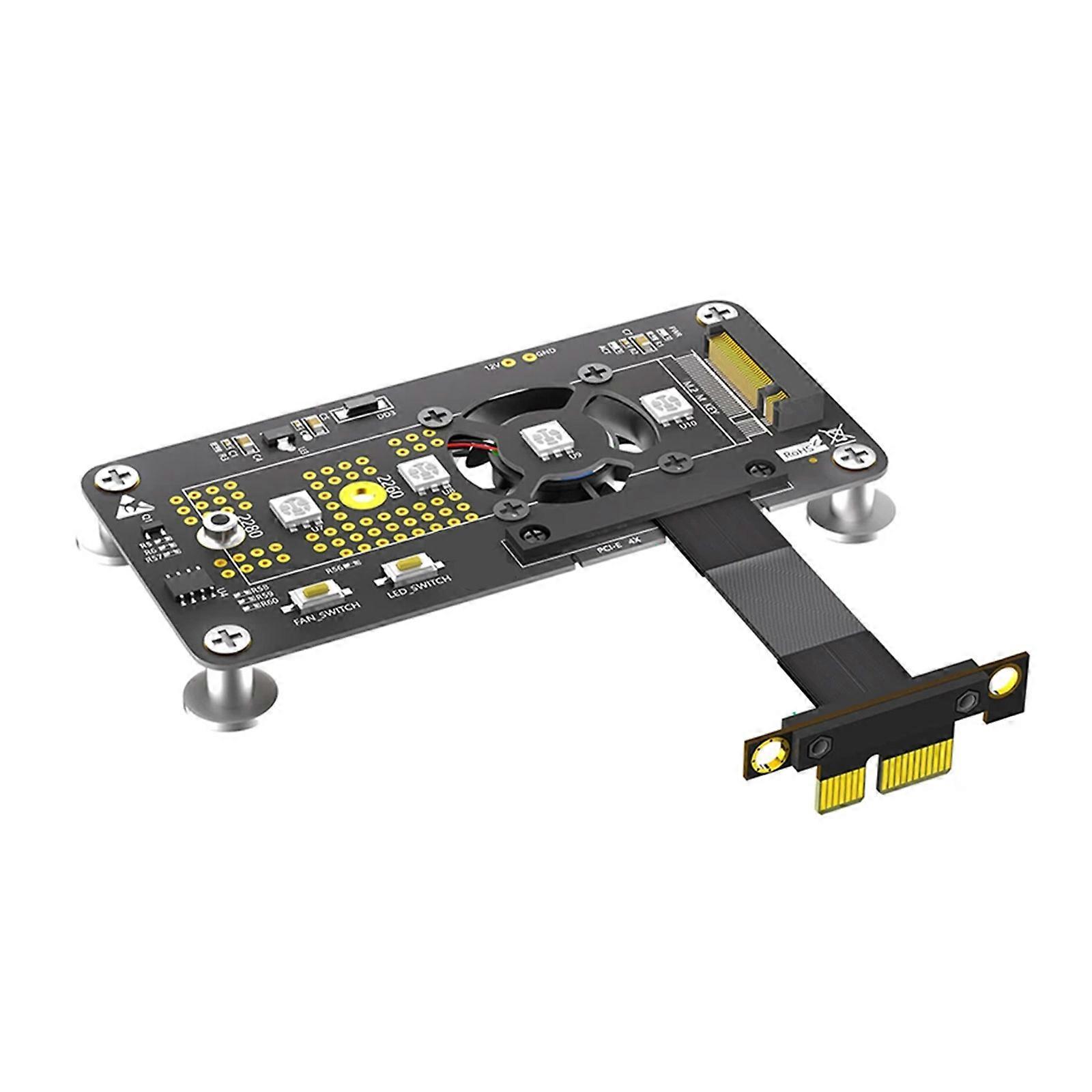 NVME mKey SSD to PCIE 1X Expansion Cable with Cooling Fan and Auto Color Changing LEDs Expansion Board