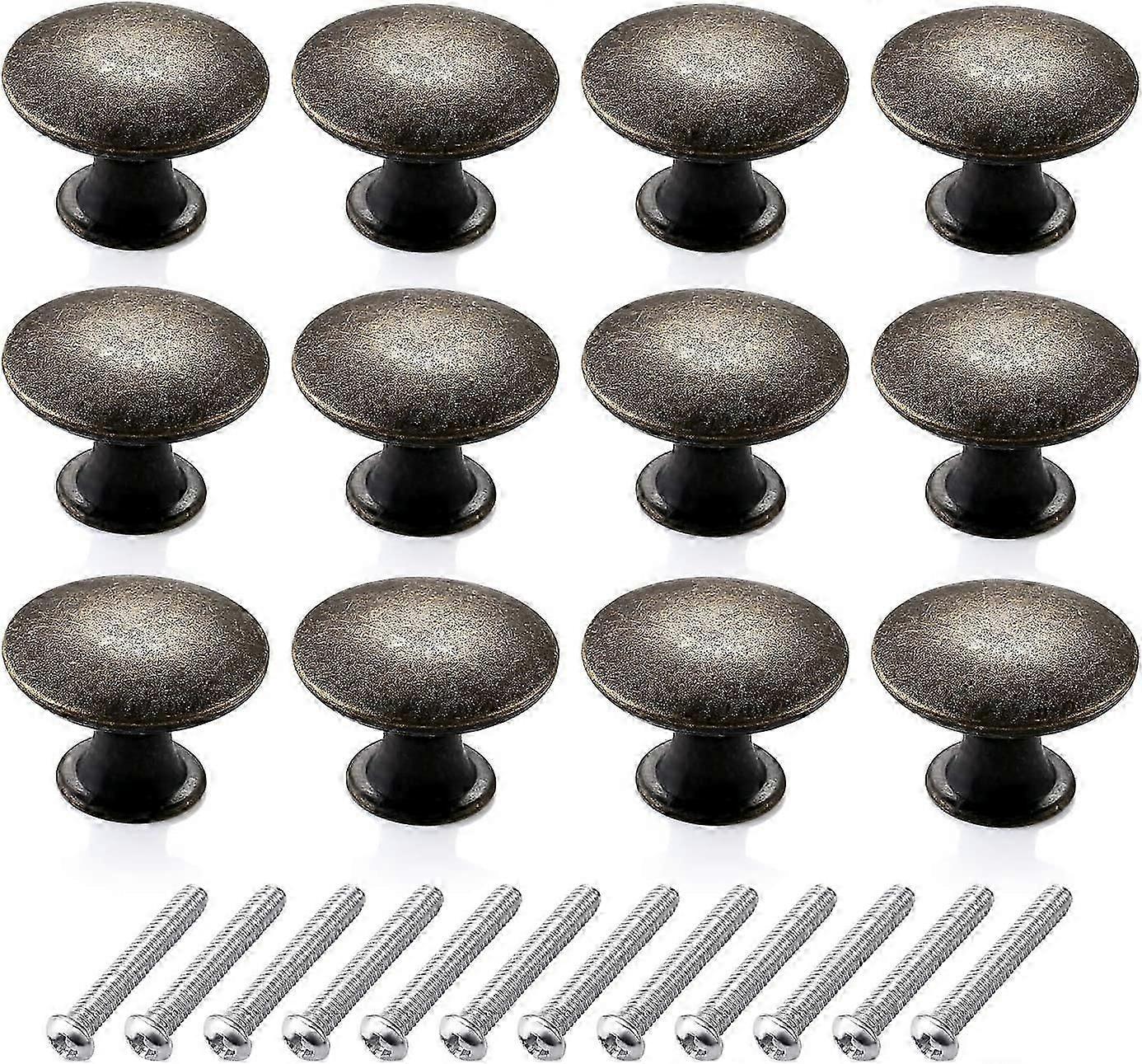 12 Pieces Vintage Round Dresser Knobs Drawer Knobs Kit, Antique Brass Knob30mmBronze