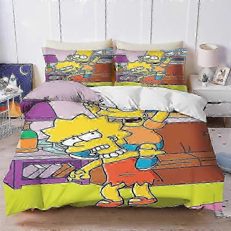 v1934 Lakan The Simpsons Anime Sängkläder Set Påslakan% Polyester Lämplig för barn och Adul3-delat set Påslakan- (1 Påslakan och 2 P