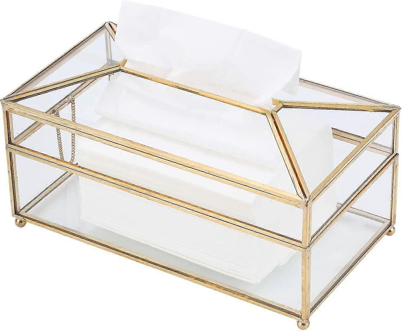 Decorative Tissue Box Holder, Rectangular Stylish Glass Napkin Storage Box