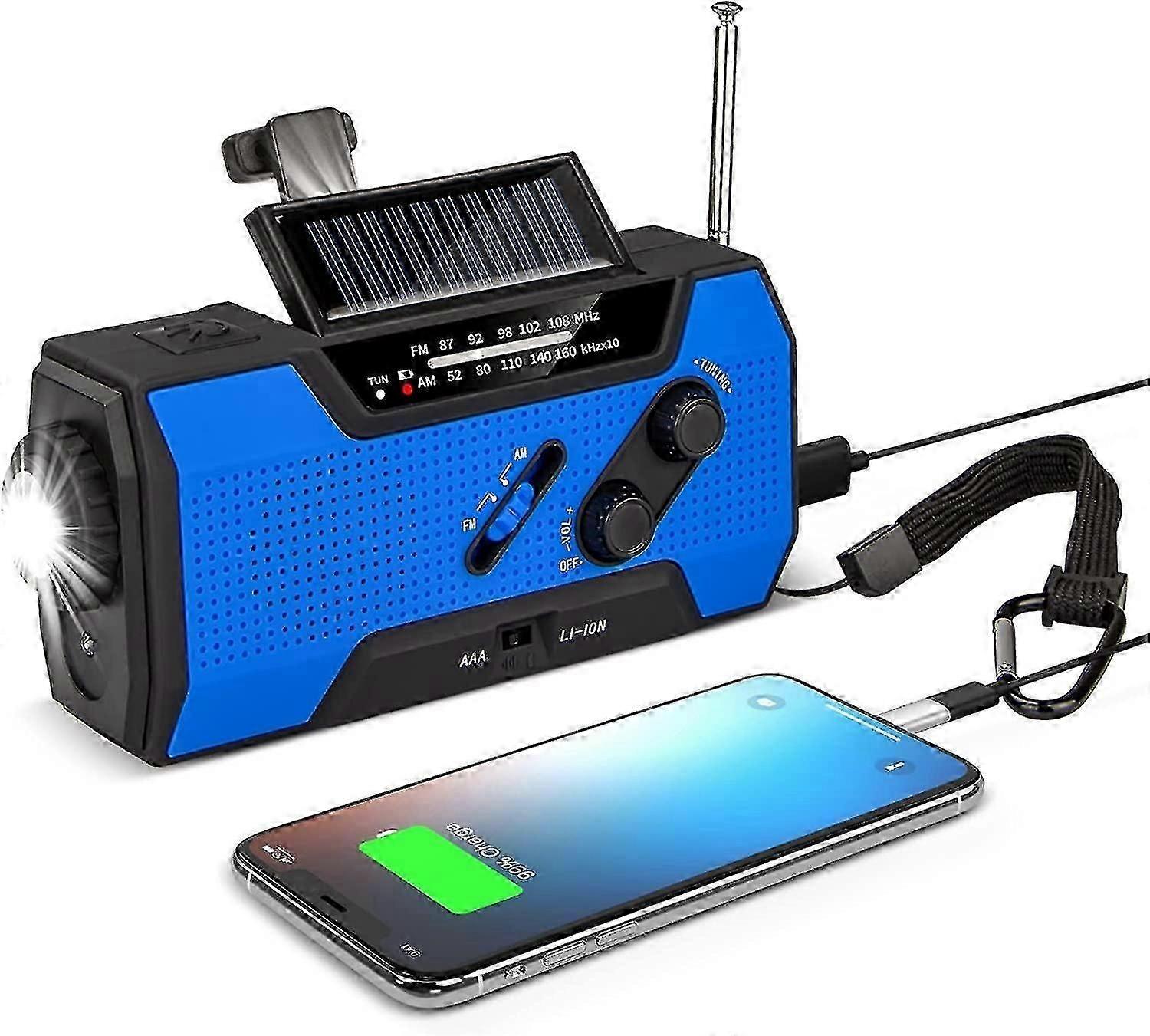 Weather Emergency Radio 2000mAh Solar/Crank/Battery Operated Portable Battery Charger with AM/FM, LE