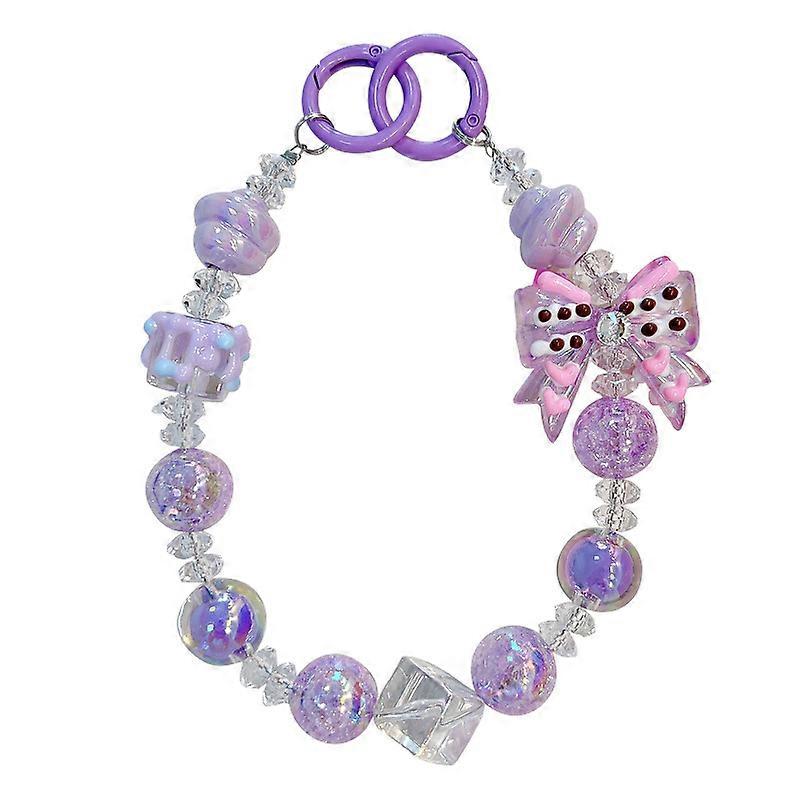 Kawaii Phone Chain With Gasket Patch Bowknot Beads Charm Anti-Lost Wrist Strap Earphone Case Pendant Bag Decor