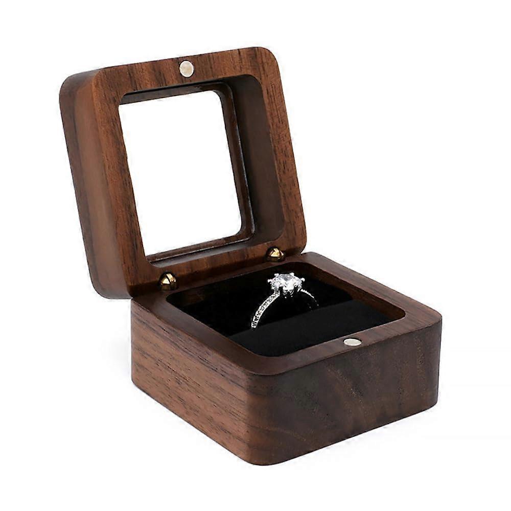Wooden Ring Box Square Single Compartment For Engagements And Weddings