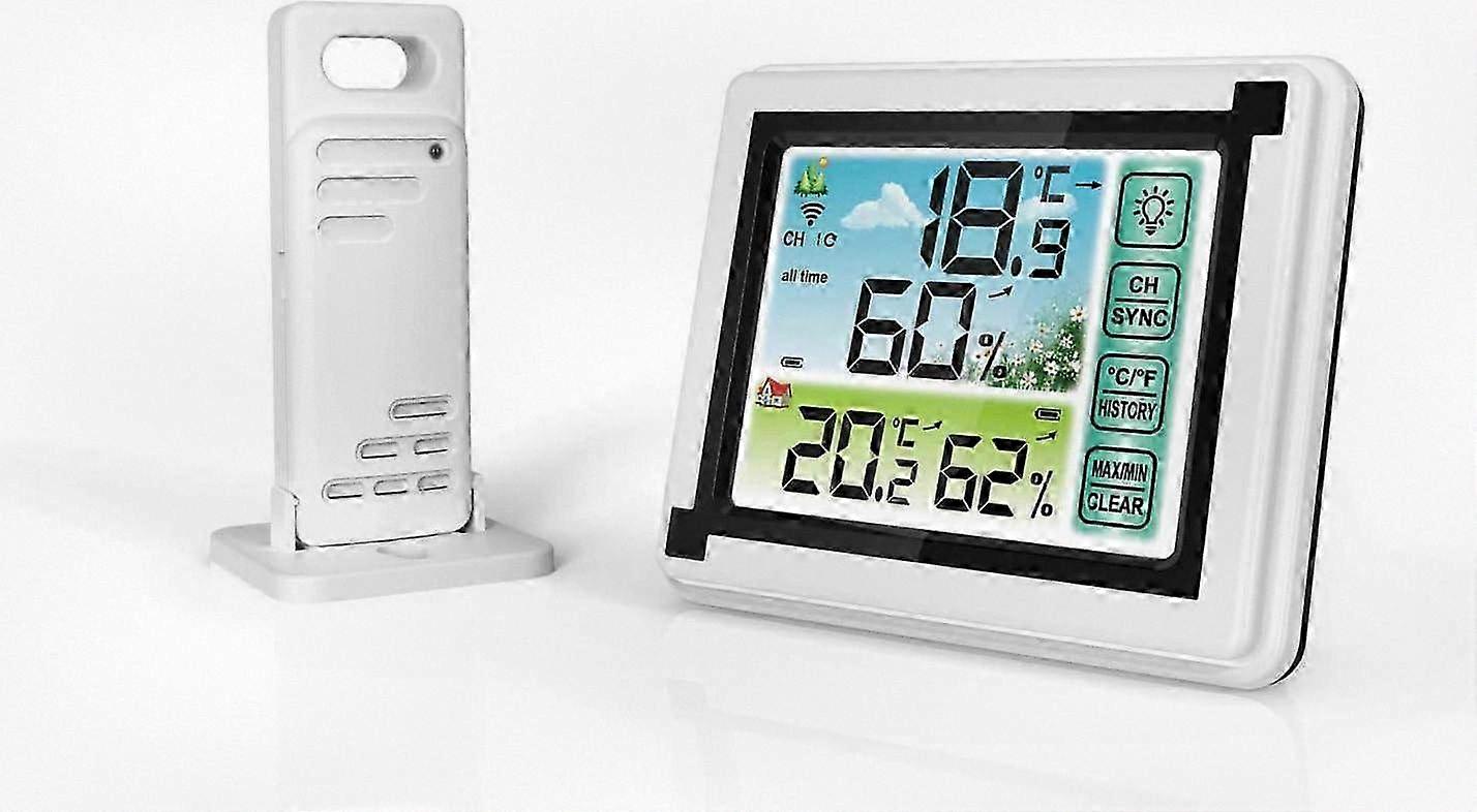 Wireless Indoor Outdoor Weather Station with Hygrometer and Digital Thermometer, Large LCD Display