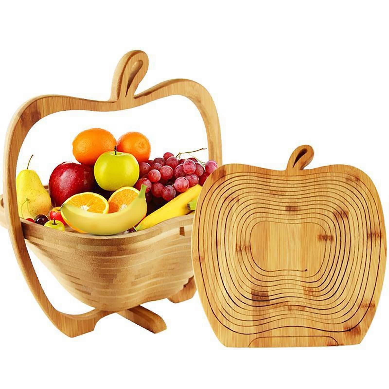 Foldable Apple Shaped Fruit Basket for Table Decor, Kitchen Storage, Christmas Holiday Party, Red Color, Lightweight Design