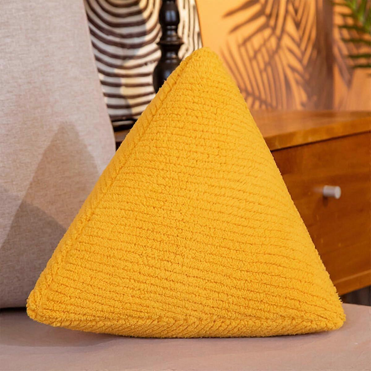 Triangle Shaped Plush Pillow 3D Decorative Throw Pillow in Yellow for Home Office Sofa Nap, Japanese Simple Style Soft Cushion