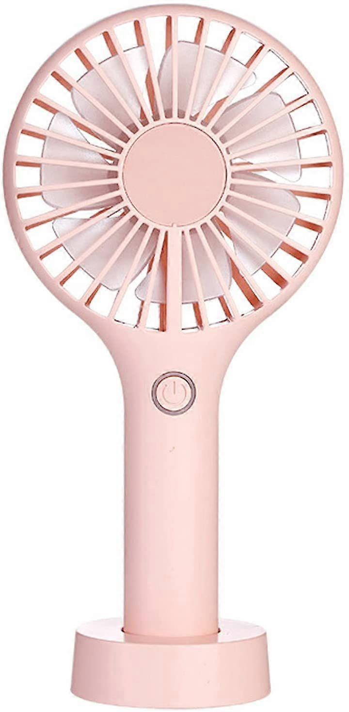 Small Handheld Portable USB Rechargeable Fan, Strong Airflow, Three Speed (Pink, Round base)