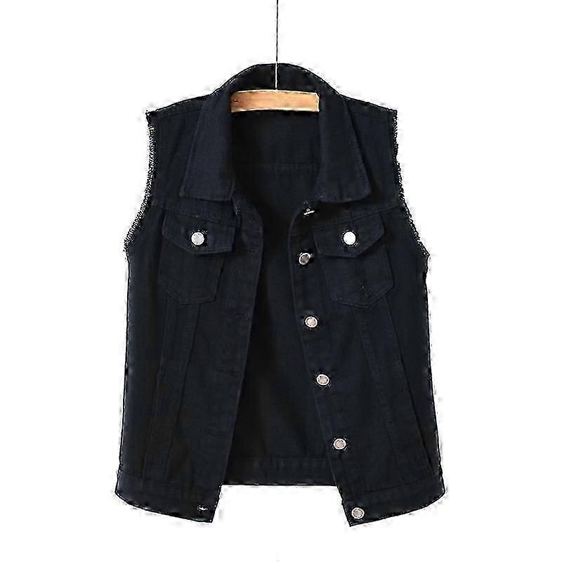 "Cowboy Waistcoat Women's Short Spring and Summer Plus Size Raw Edge Sleeveless Jacket Hole Breaking Cardigan"