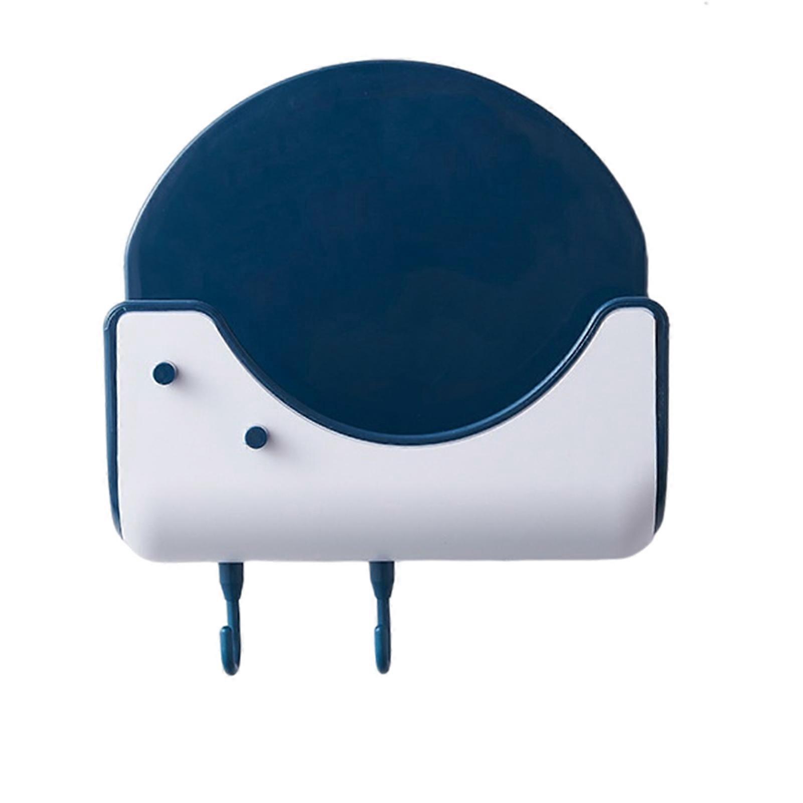 Wall Mounted Pot Lid Rack with 4 Hooks Self Adhesive Punch Free Pot Lid Holder ABS Kitchen Storage Blue