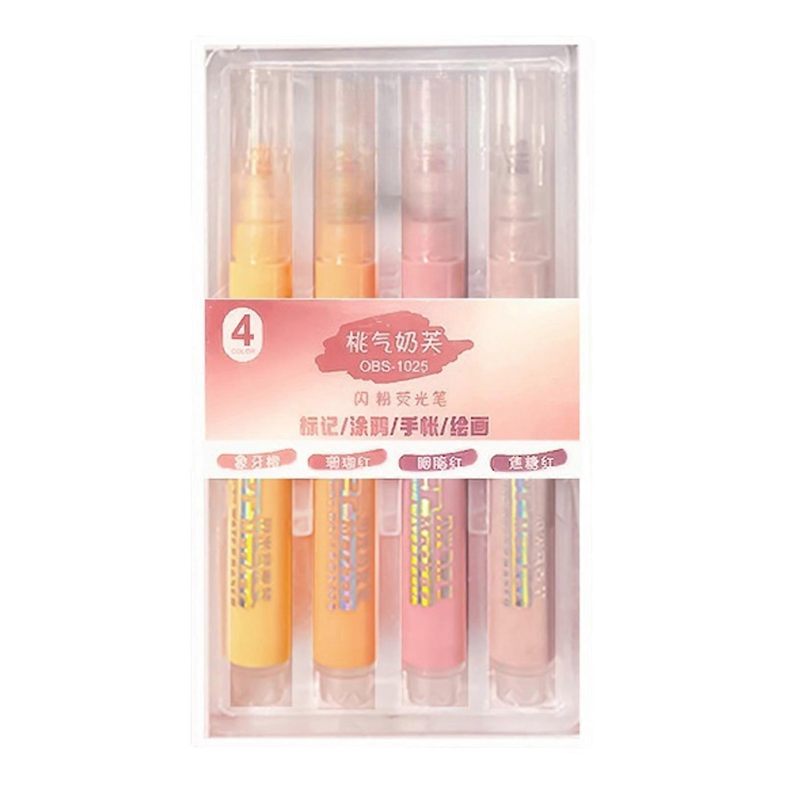 4Pcs Glittered Highlighter Pen 4MM Line Wide Chisel Tip Art Marker for Drawing Scrapbooking Journal Planner Card Making