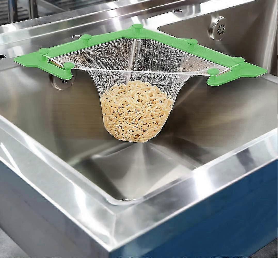 Sink Strainer Net Sink Bag, 100pcs Sink Strainer Bag Net, With 1pc Triangular Green Rack Triangular Sink Filter Leftovers Filter Basket Fine Mesh Bag