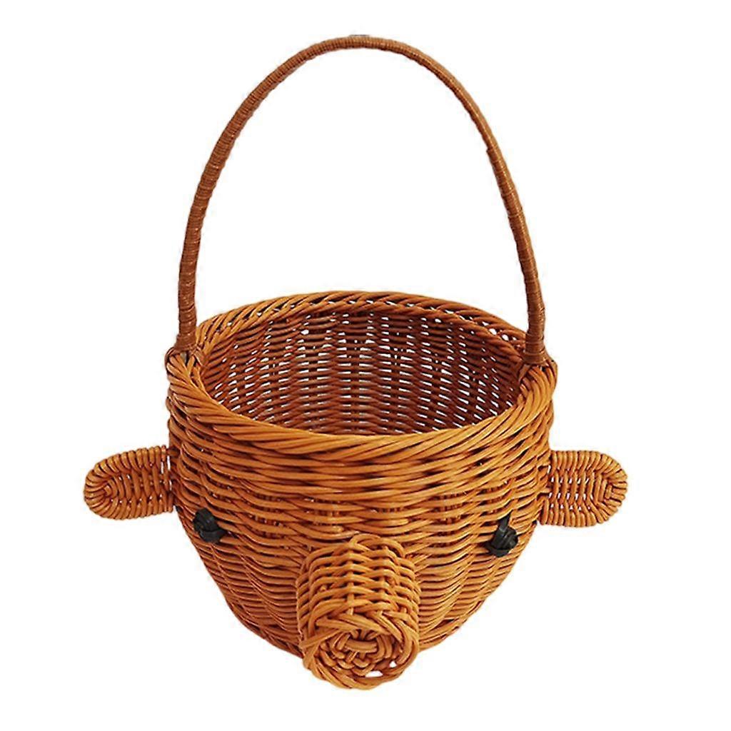Distinctive Pig Shape Realistic Woven Basket for Nursery Essential Storage