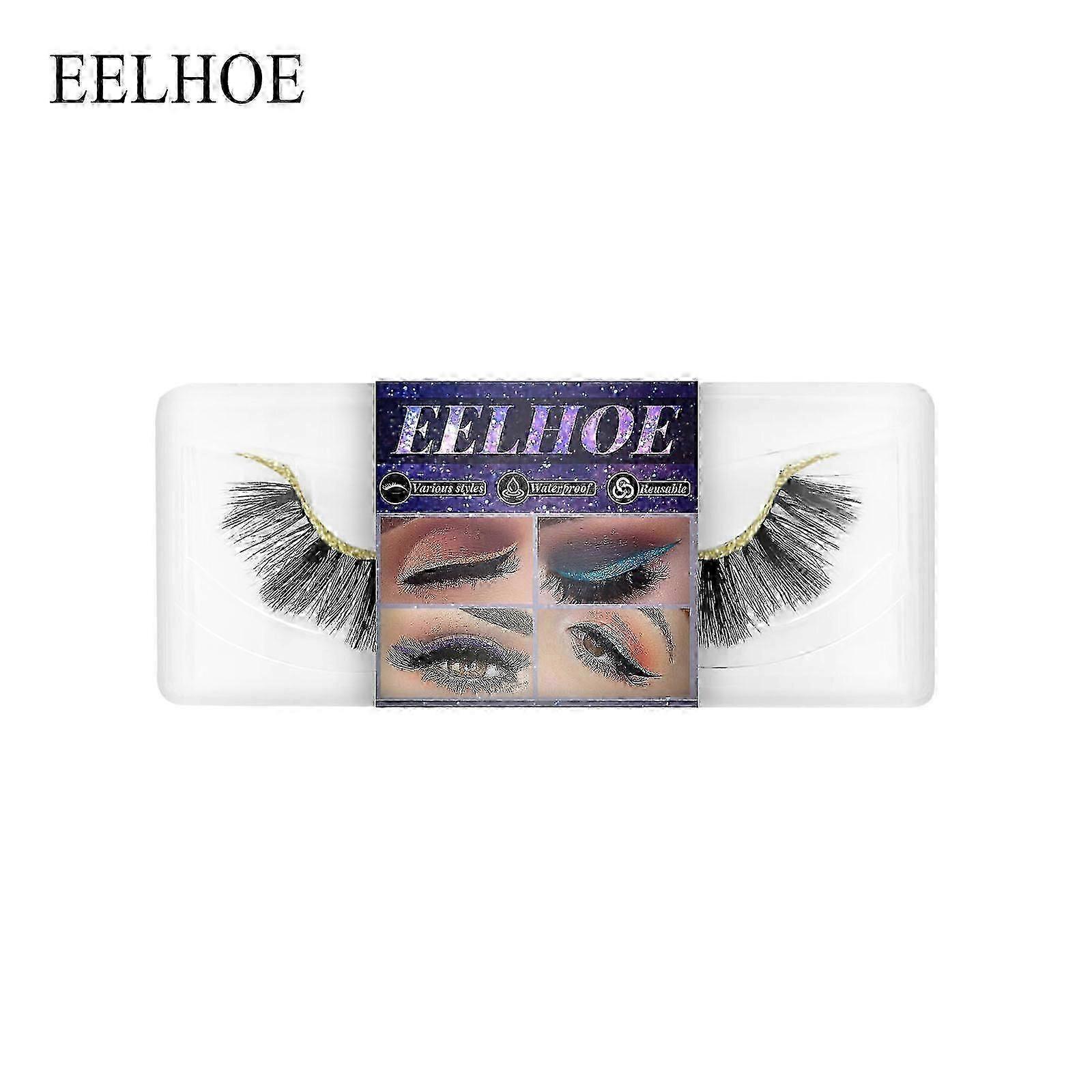 Eelhoe Βλεφαρίδες Eyeliner Αυτοκόλλητα Αυτοκόλλητα Ψεύτικες βλεφαρίδες Μαλακό φυσικό μπούκλες Παχιά ψεύτικες βλεφαρίδες Eyeliner αυτοκόλλητα -Χρυσό ζευγάρι