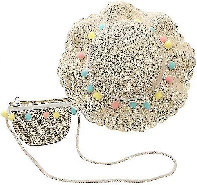 Ruffled Straw Hat Shoulder Bag sett med Ured Wool Ball Rat