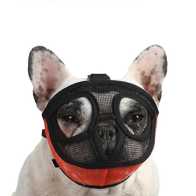 DLM Short Snout Dog Muzzle- Adjustable Breathable Mesh Bulldog Muzzle for Biting Chewing Licking Grooming Dog Mask XXS orange