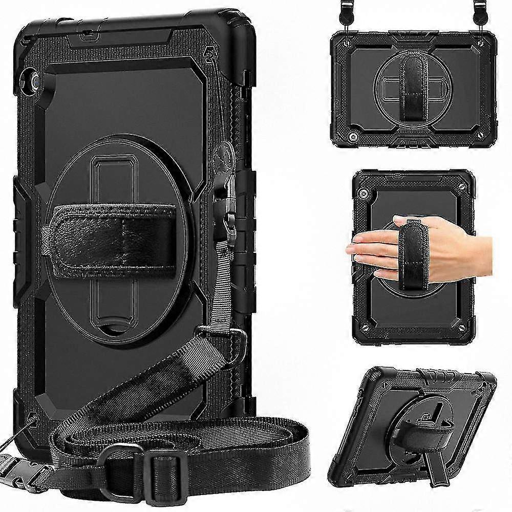 360-Degree Rotating Hand Strap and Stand Tablet Cover Compatible with Huawei Mediapad T5 (Black)