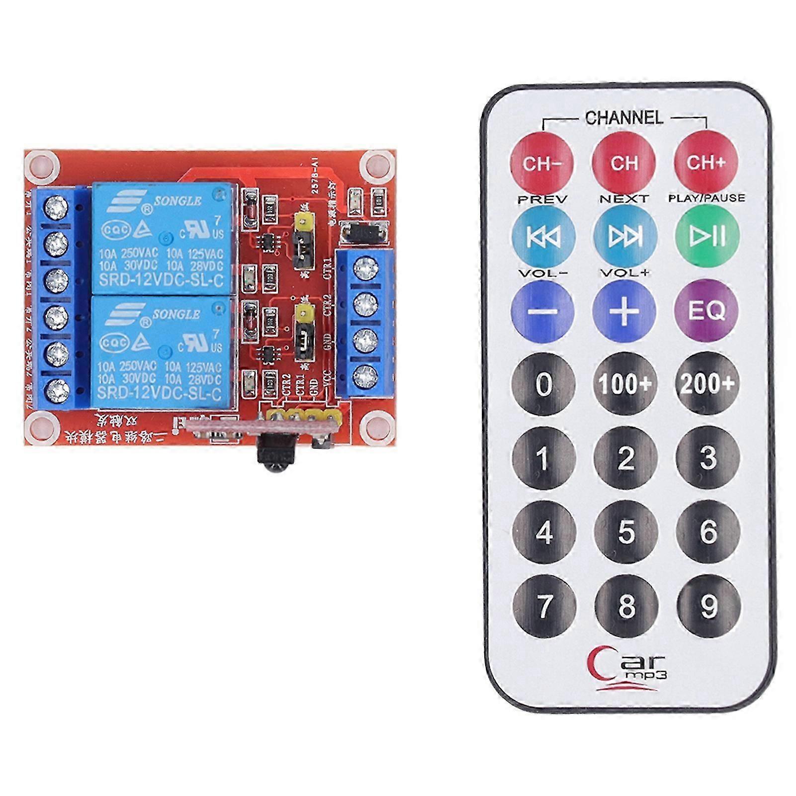 2 Channel Infrared Remote Control Switch Relay Module High Low Bidirectional Trigger Remote Control Relay DC12V Operating Voltage