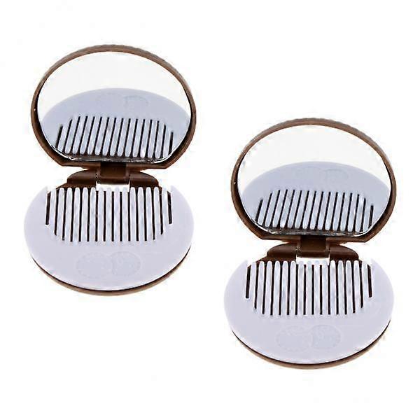4x2 Round Folding Makeup Mirror Compact with Comb Pocket Biscuit Size