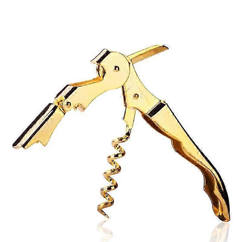 Gold Plated Corkscrew Double Hinge Waiters Wine Key Bottle Opener