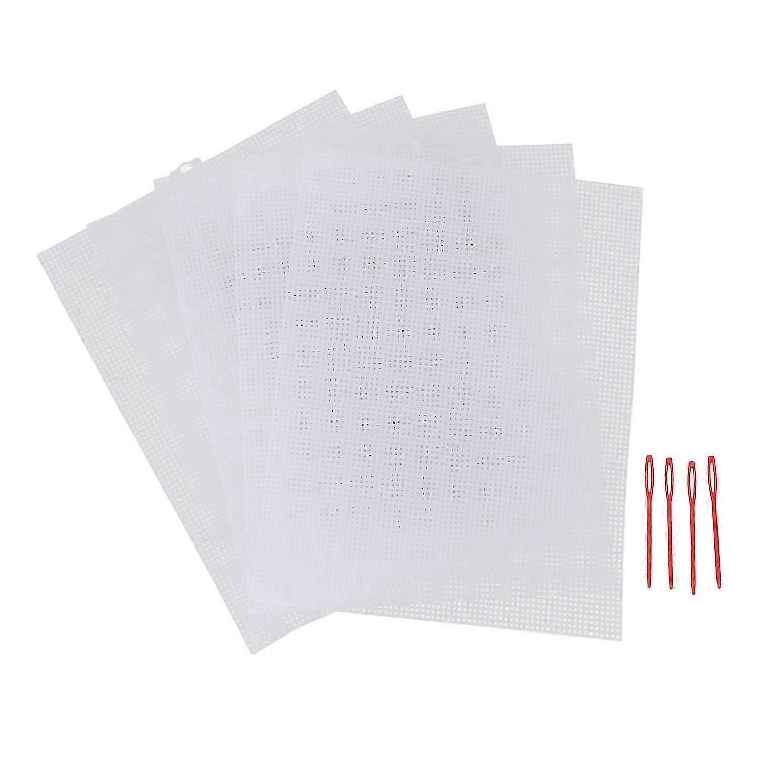 5 Pcs Plastic Mesh Canvas Sheet 7 Count 33.5x26cm White Plastic Canvas Eye Mesh with 4 Knitting Need-cheng du